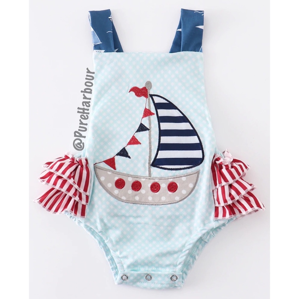 Girl's Mint Sailboat Bubble Romper